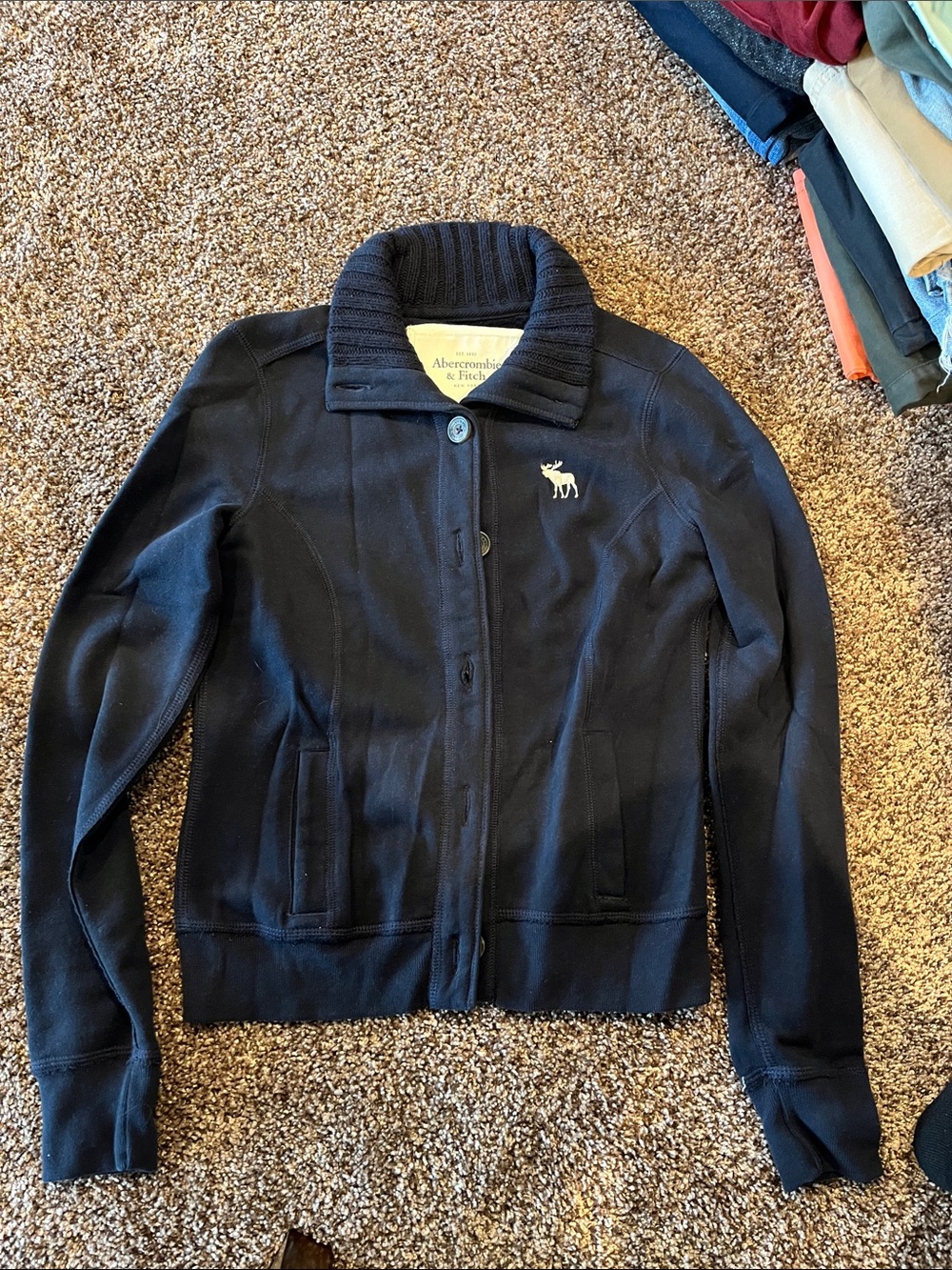 Abercrombie & Fitch Navy Ribbed-Collar Button Front Sweatshirt